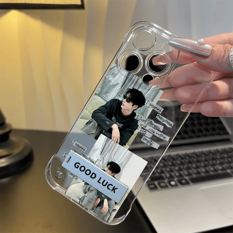 拼接张凌赫iPhone17硬小众12ProMax适用15透明13无边框苹果16plus创意带支架小米14超薄真我NEO8高级感手机壳