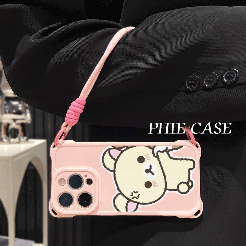 iPhone16防摔透明15plus手机壳软14四角开孔苹果13斜挎手腕挂绳12ProMax适用一加ACE5新款轻松熊x200可爱a58x