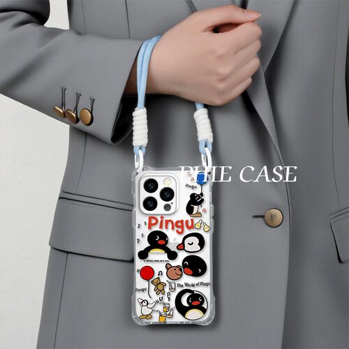 iPhone13斜挎手腕挂绳苹果16plus透明小米15手机壳软14ProMax音符pingu企鹅红米k80四角开孔a5适用防摔12可爱