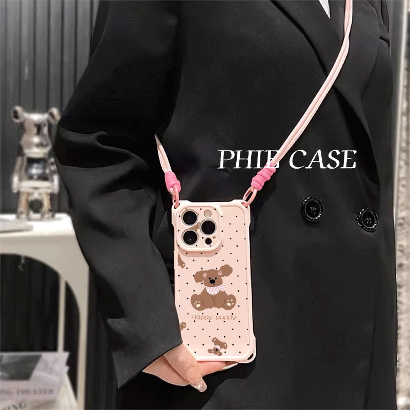 16plus手机壳软iPhone14四角开孔苹果13斜挎手腕挂绳华为NOVA12防摔透明15ProMax适用红米TURBO4波点围巾小狗