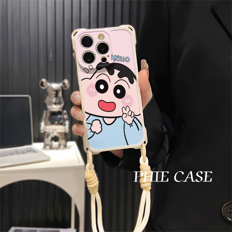 15plus手机壳软12ProMax适用OPPOFindx9卡通iQOOz9比耶小新iPhone17四角开孔13透明苹果16斜挎手腕挂绳14防摔