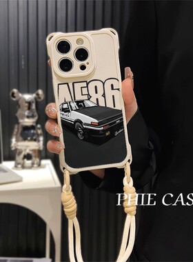 OPPOReno13斜挎手腕挂绳苹果16plus透明适用防摔12ProMax创意神车AE86iPhone15手机壳软14四角开孔华为Mate60