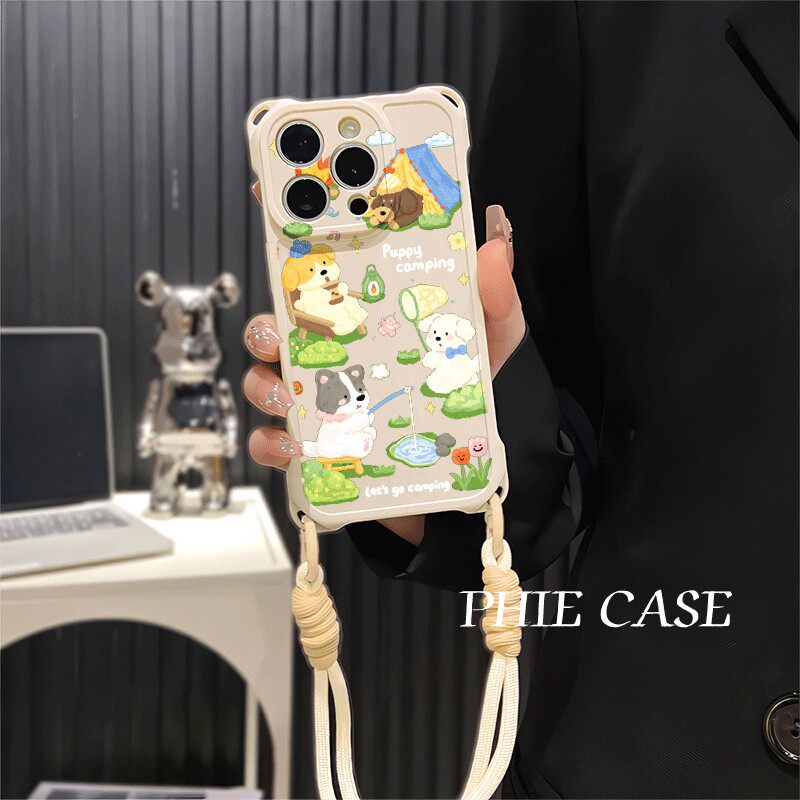 OPPOReno14春日钓鱼小狗苹果16ProMax透明15plus手机壳软四角开孔iPhone13斜挎手腕挂绳12适用荣耀MAGIC7防摔