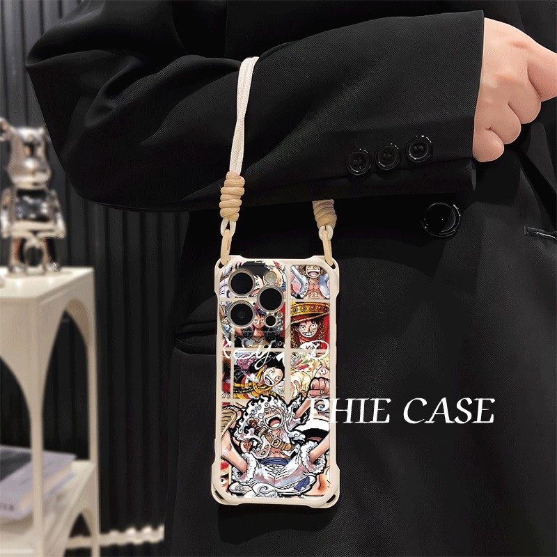 海贼王路飞五档尼卡13ProMax透明苹果16斜挎手腕挂绳小米17适用iPhone14防摔15plus手机壳软12四角开孔a6卡通