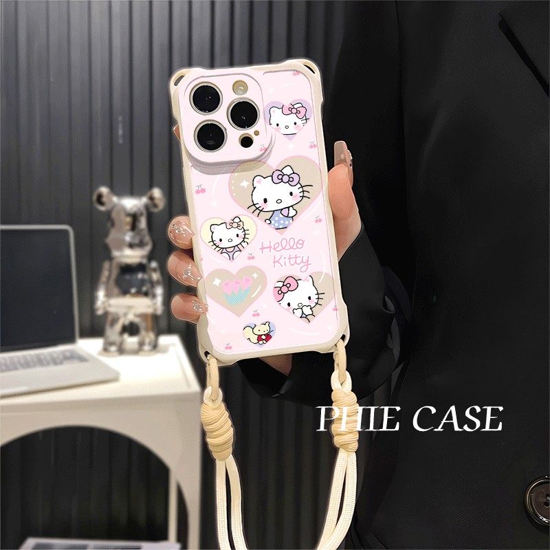 iPhone14四角开孔苹果13斜挎手腕挂绳12ProMax适用真我gt7pro爱心凯蒂猫16防摔透明15plus手机壳软s30ins风a5