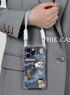 iPhone14plus新款nba库里四角OPPOFindx8开孔16e透明15手机壳软苹果13斜挎适用防摔12ProMax手腕挂绳x100个性