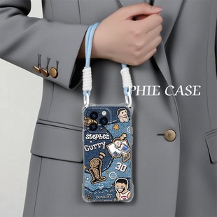 iPhone14plus新款nba库里四角OPPOFindx8开孔16e透明15手机壳软苹果13斜挎适用防摔12ProMax手腕挂绳x100个性