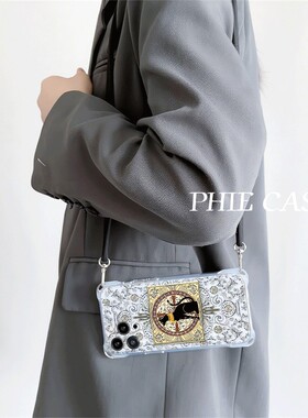 小米14四角开孔苹果13斜挎手腕挂绳12ProMax适用OPPOFindx8安得森猫iPhone16e防摔透明15plus手机壳软a58个性