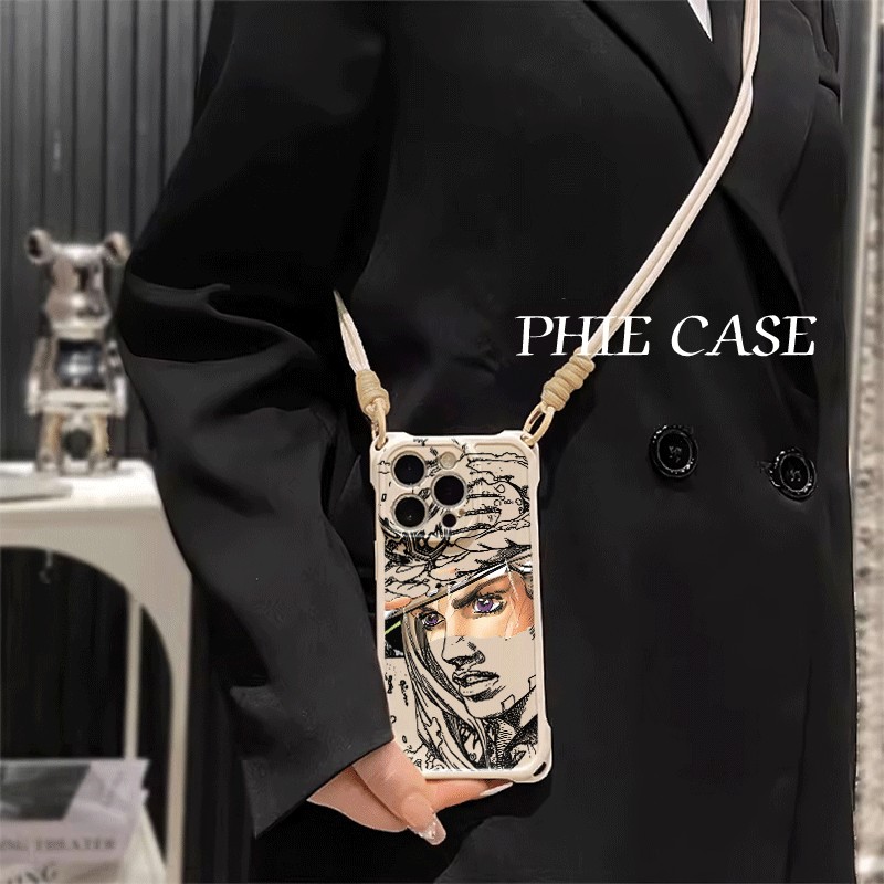 苹果16透明15plus四角开孔13斜挎适用防摔iPhone12ProMax手腕挂绳荣耀x70i手机壳软OPPOReno14潮酷jojo高级感