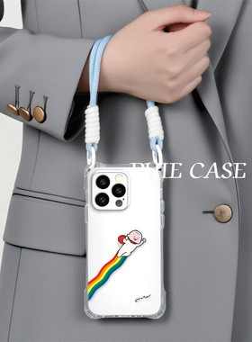iPhone12适用防摔透明15plus手机壳软OPPOReno14四角开孔13ProMax彩虹超人16斜挎手腕挂绳苹果11创意iQOOneo9