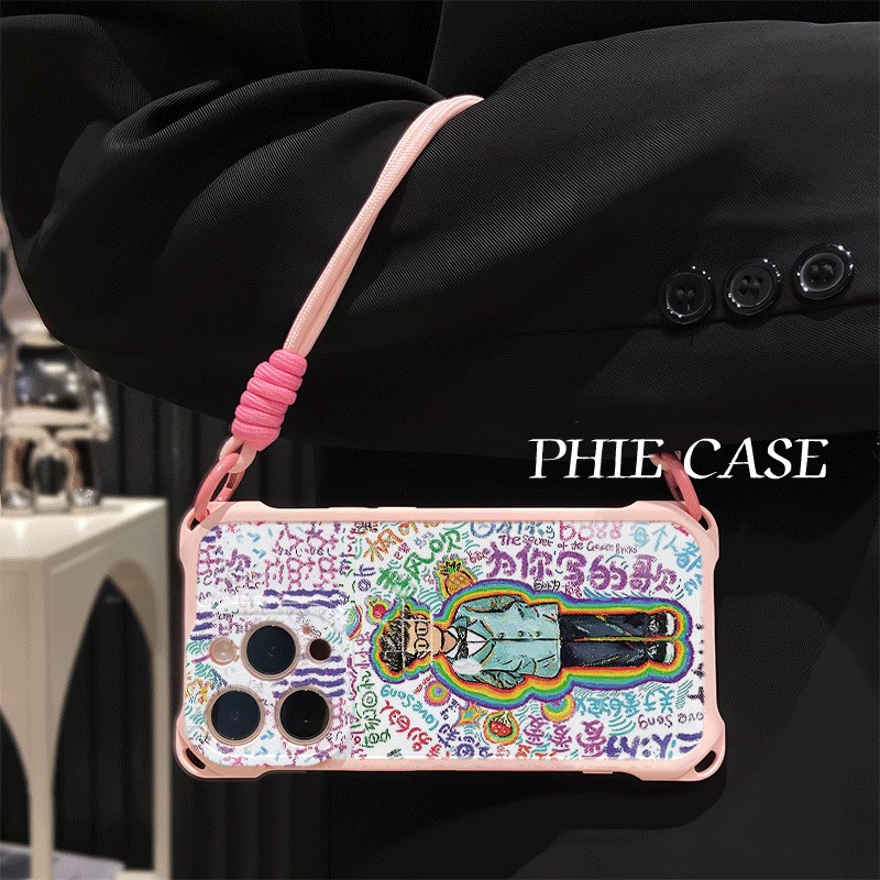 创意方大同OPPOReno13斜挎手腕挂绳苹果16plus透明适用防摔12ProMax个性iPhone15手机壳软14四角开孔s30ins风
