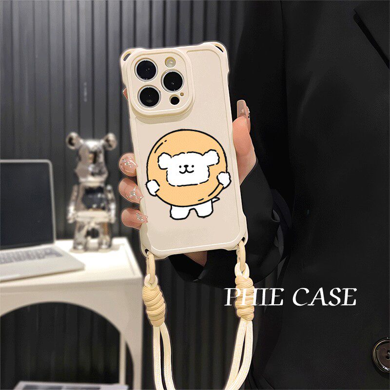 iPhone14创意O白狗荣耀300四角开孔13ProMax可爱16斜挎手腕挂绳苹果12适用防摔透明15plus手机壳软真我gt7pro