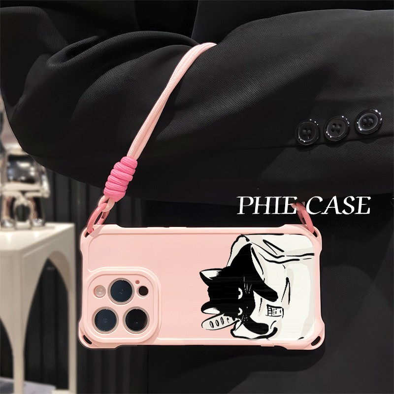 iPhone15手机壳软创意iQOOz9小黑猫哈基米华为NOVA14四角开孔13透明16plus斜挎手腕挂绳苹果12ProMax适用防摔