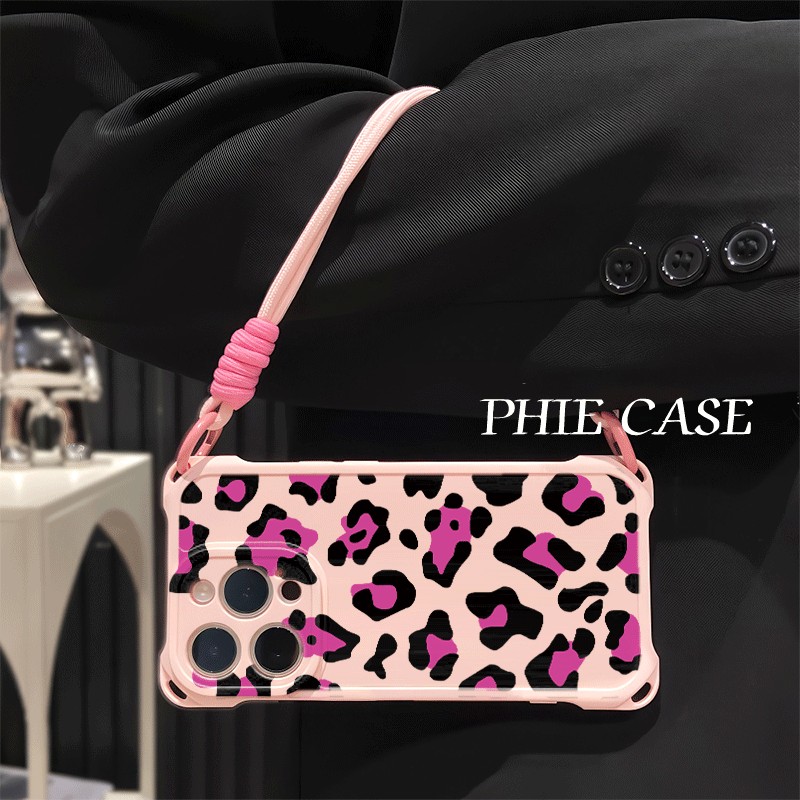iPhone13斜挎手腕挂绳12ProMax适用华为Mate+0豹纹新款16防摔透明15plus手机壳软14四角开孔苹果11少女心x200