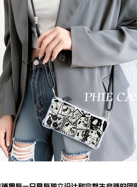 一加ACE6黑白凯蒂猫13透明苹果16pro斜挎手腕挂绳17ProMax适用k90可爱iPhone14防摔15plus手机壳软12四角开孔