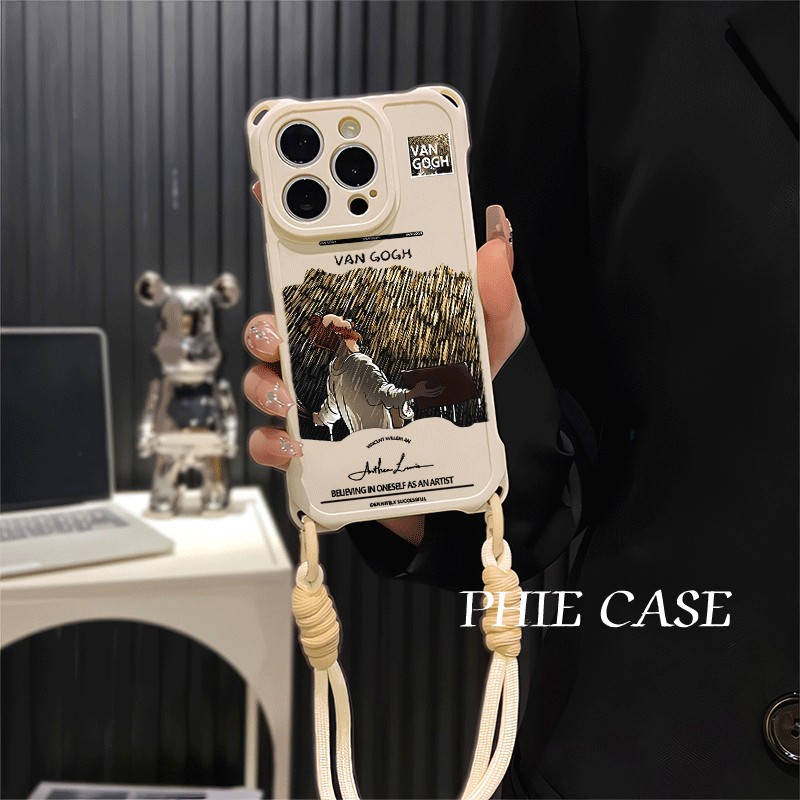 iPhone14四角开孔13斜挎手腕挂绳苹果16plus透明OPPOFindx8淋雨梵高15适用红米k80防摔12ProMax手机壳软ins风