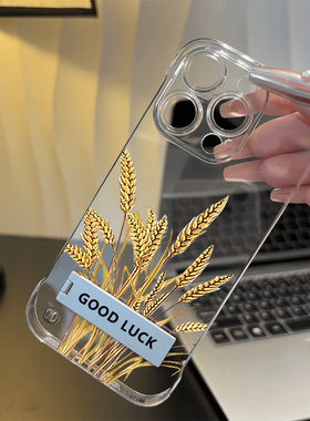 iPhone13手机壳硬小米17ProMax适用小众15简约真我NEO8透明无边框苹果16plus带支架14超薄ins风麦穗VIVOX300s