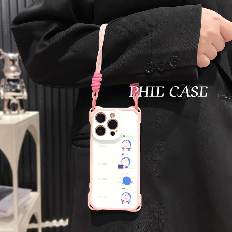 OPPOFindx9打工人叮当猫12四角开孔13透明苹果16斜挎手腕挂绳17ProMax适用iPhone14防摔15plus手机壳软a6可爱