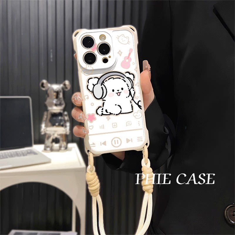 15plus手机壳软12ProMax适用华为Mate70耳机情侣小狗iPhone17四角开孔13透明苹果16斜挎手腕挂绳14防摔a5可爱