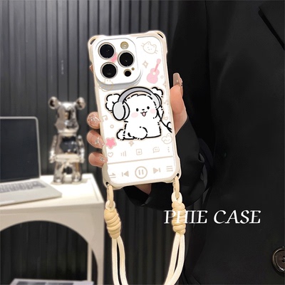 15plus手机壳软12ProMax适用华为Mate70耳机情侣小狗iPhone17四角开孔13透明苹果16斜挎手腕挂绳14防摔a5可爱