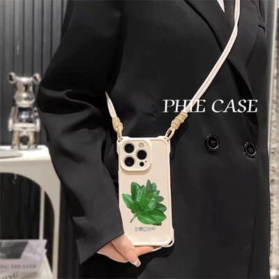 好运柚子叶苹果16斜挎手腕挂绳17ProMax适用OPPOReno14防摔15plus手机壳软iPhone12四角开孔13透明x300小清新