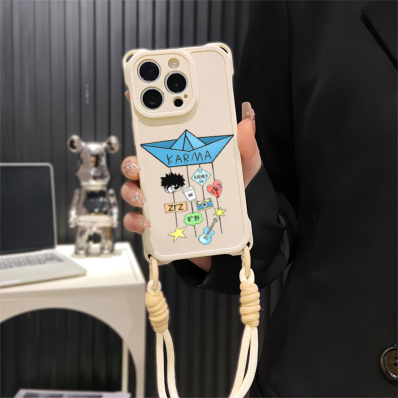 华为PURA90小众iPhone17四角开孔适用一加15T斜挎手腕挂绳ins风风铃郑润泽苹果13防摔14plus手机壳软16ProMax