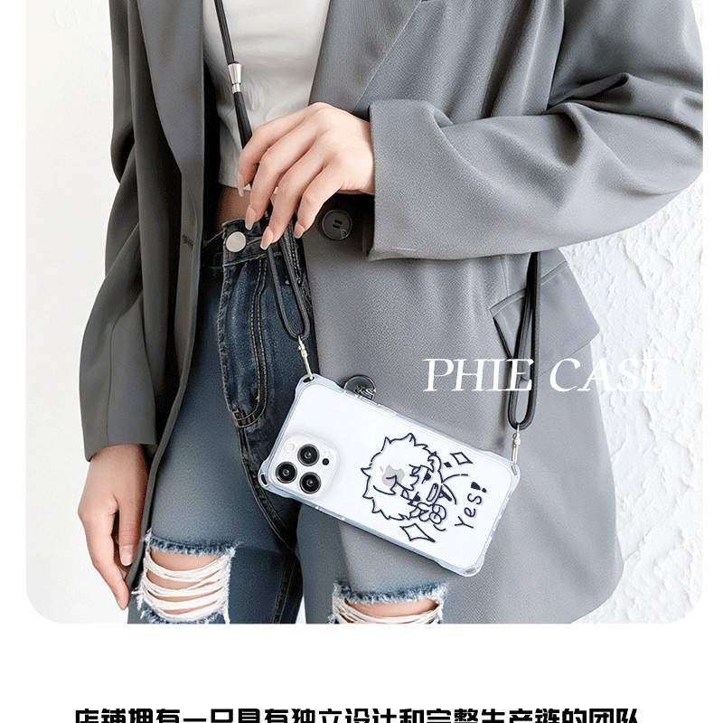 一加13比耶银魂透明苹果16斜挎手腕挂绳红米note14防摔15plus手机壳软12ProMax适用iPhone17四角开孔x300卡通