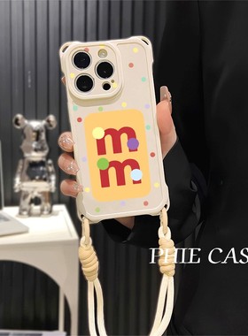 iPhone14四角开孔苹果13斜挎手腕挂绳12ProMax适用m豆波点16防摔透明15plus手机壳软华为Mate70创意VIVOx100s