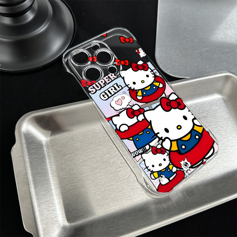 漫画风凯蒂猫iPhone16卡通硬13ProMax适用14透明12无边框可爱苹果15plus带支架小米17超薄麦芒40高级感手机壳