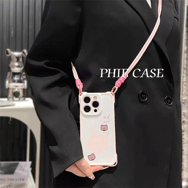 华为NOVA14防摔15plus手机壳软12ProMax适用小熊只发财iPhone17四角开孔13透明苹果16斜挎手腕挂绳荣耀X70ins