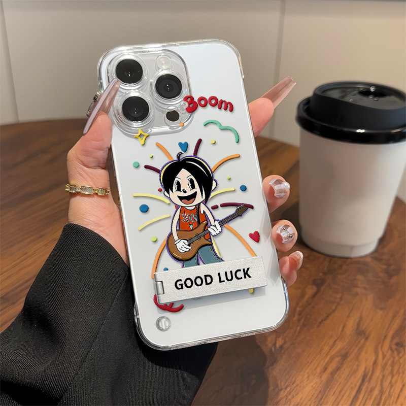 iPhone12硬14ProMax适用华为NOVA15卡通透明13无边框苹果16plus带支架小米17超薄高级感手机壳吉他陶喆米老鼠