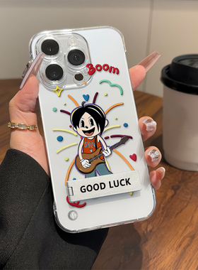 iPhone12硬14ProMax适用华为NOVA15卡通透明13无边框苹果16plus带支架小米17超薄高级感手机壳吉他陶喆米老鼠