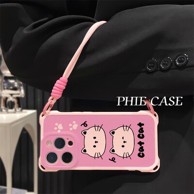 一加13cat猫咪斜挎手腕挂绳12ProMax适用iPhone16防摔透明15plus手机壳软红米note14四角开孔苹果11少女心s30