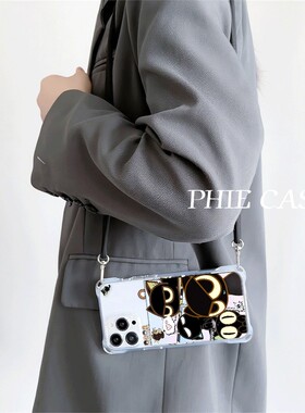 iPhone14爱心罗小黑战记荣耀300四角开孔13ProMax卡通16斜挎手腕挂绳苹果12适用防摔透明15plus手机壳软x100s