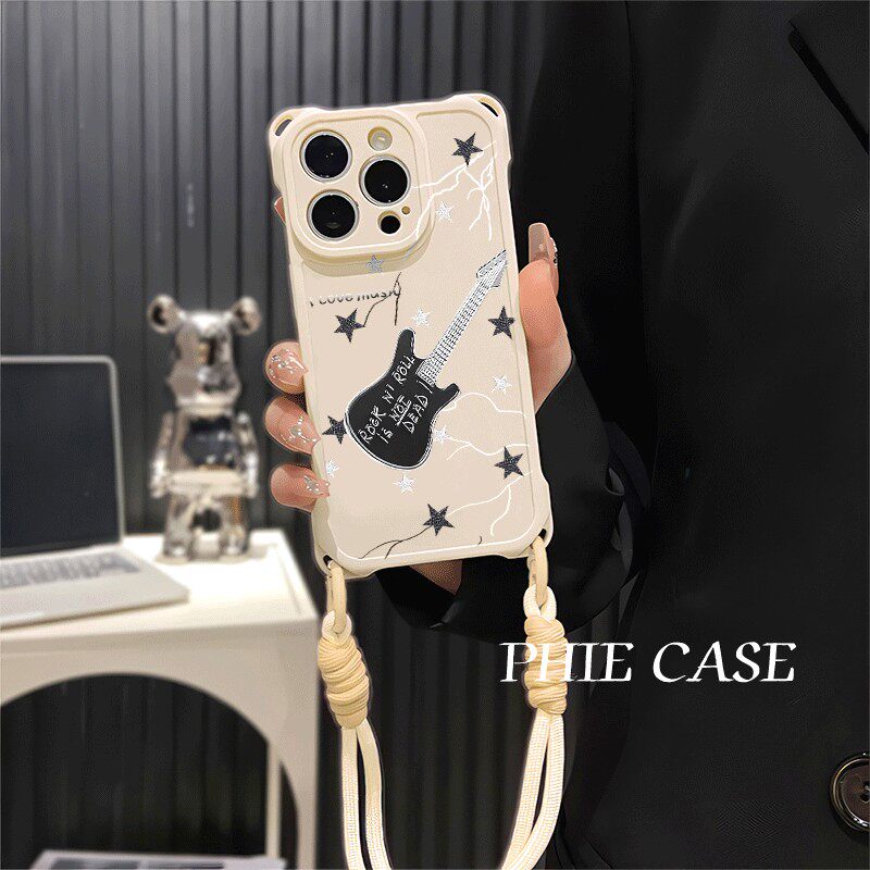 苹果12适用a5防摔透明15plus个性闪电吉他iPhone16斜挎手腕挂绳华为Mate70手机壳软14四角开孔13ProMax高级感