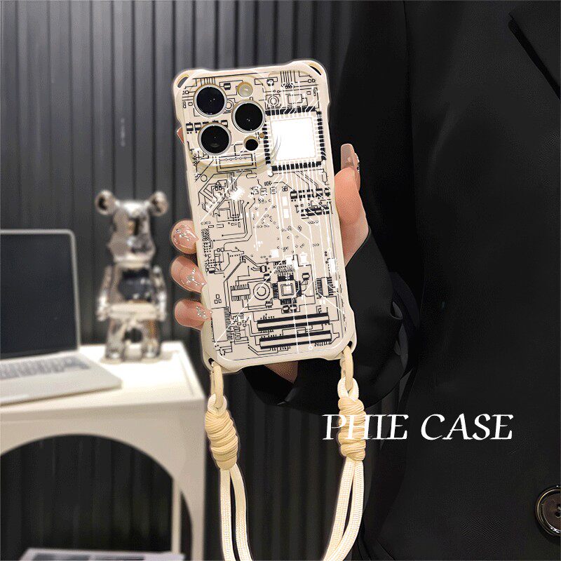 iPhone16防摔透明15plus手机壳软14ProMax适用芯片ic集成电路机械四角开孔s17t苹果13斜挎手腕挂绳华为NOVA12