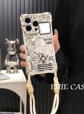 iPhone16防摔透明15plus手机壳软14ProMax适用芯片ic集成电路机械四角开孔s17t苹果13斜挎手腕挂绳华为NOVA12