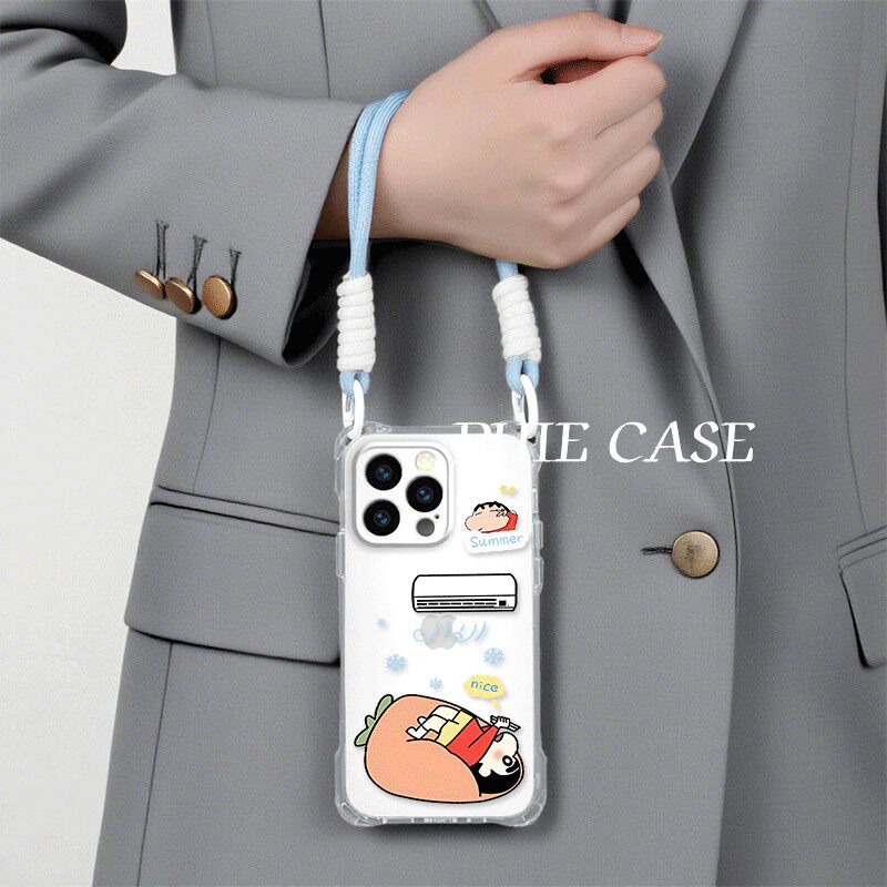 华为Mate70防摔15plus手机壳软iPhone14四角开孔13ProMax透明x200卡通a5空调小新苹果16斜挎手腕挂绳12适用17