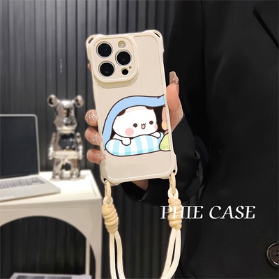 15plus手机壳软12ProMax适用红米k80情侣被窝一二布布iPhone17四角开孔13透明苹果16斜挎手腕挂绳14防摔x100s