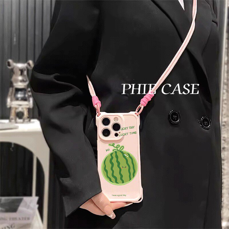 iPhone15手机壳软创意西瓜华为NOVA14四角开孔13透明16plus斜挎手腕挂绳苹果12ProMax适用一加ACE5小清新防摔