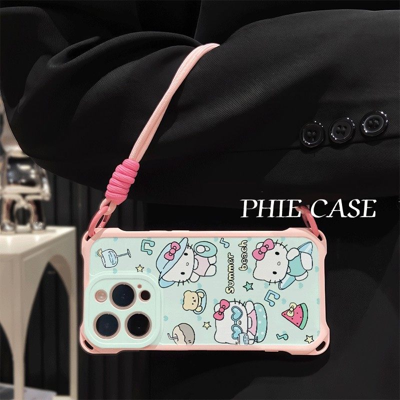 iPhone16透明小米15手机壳软苹果14plus四角开孔13适用12ProMax斜跨手腕挂绳HelloKitty猫VIVOx100防摔11可爱