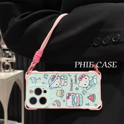 iPhone16透明小米15手机壳软苹果14plus四角开孔13适用12ProMax斜跨手腕挂绳HelloKitty猫VIVOx100防摔11可爱