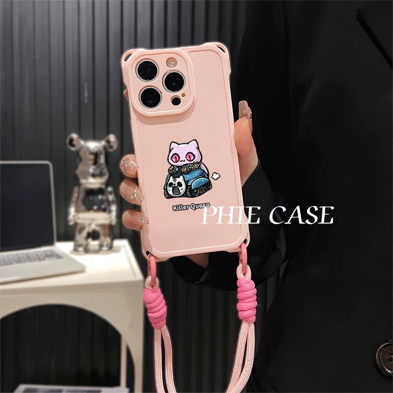 iPhone17四角开孔13透明苹果16plus手机壳软12ProMax适用a5JOJO奇妙冒险小猫华为Pura80斜挎手腕挂绳14防摔15