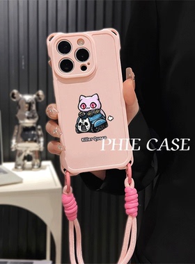 iPhone17四角开孔13透明苹果16plus手机壳软12ProMax适用a5JOJO奇妙冒险小猫华为Pura80斜挎手腕挂绳14防摔15