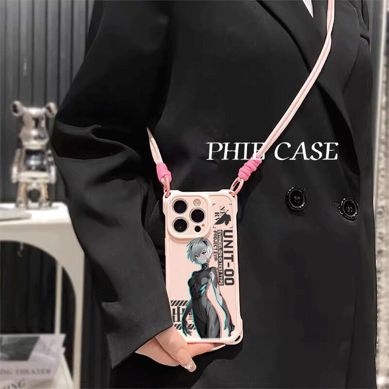 eva明日香14防摔15plus手机壳软12ProMax适用华为Mate70卡通iPhone17四角开孔13透明苹果16斜挎手腕挂绳x20s0