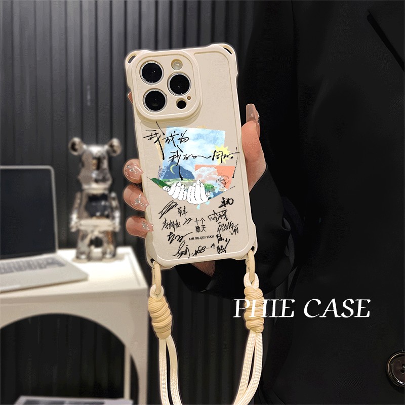 13斜挎手腕挂绳iPhone15手机壳软14四角开孔苹果16plus透明OPPOFindx8适用防摔12ProMax十个勤天应援色k70pro