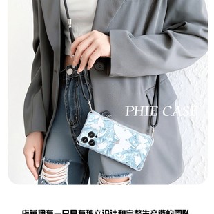 iPhone16斜挎手腕挂绳14镂空蝴蝶蓝OPPOFindx8防摔苹果15plus手机壳软12ProMax适用17四角开孔13透明a6少女心