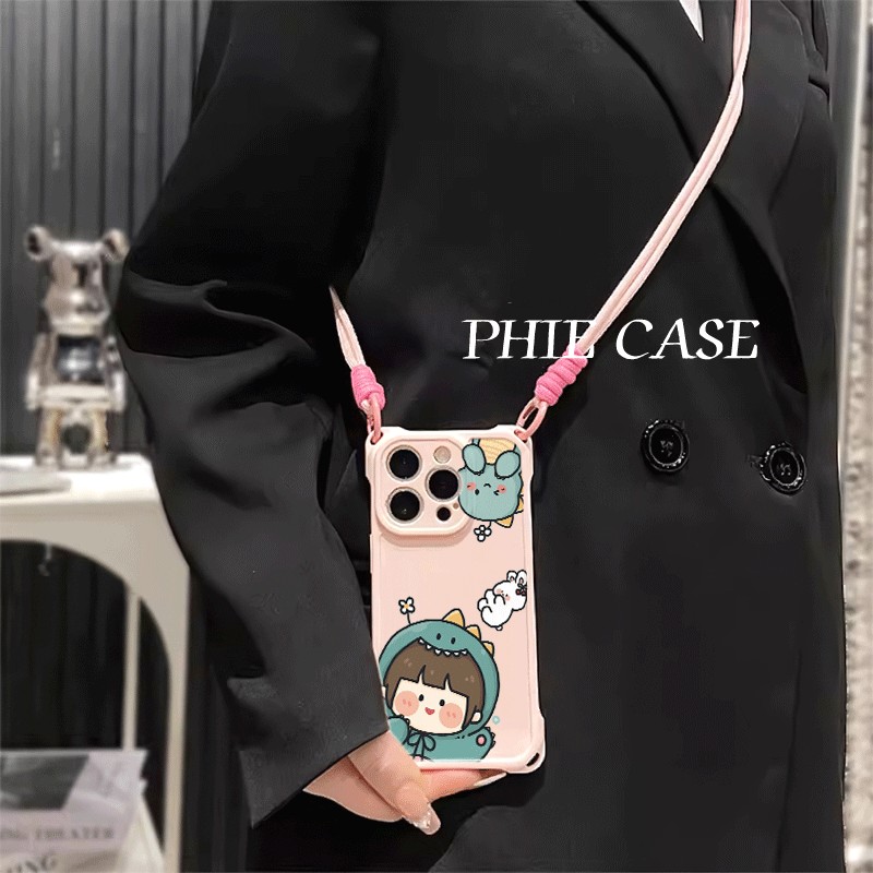 苹果17恐龙女孩防摔15plus手机壳软iPhone14四角开孔13ProMax透明16斜挎手腕挂绳12适用真我NEO7TURBO可爱a58