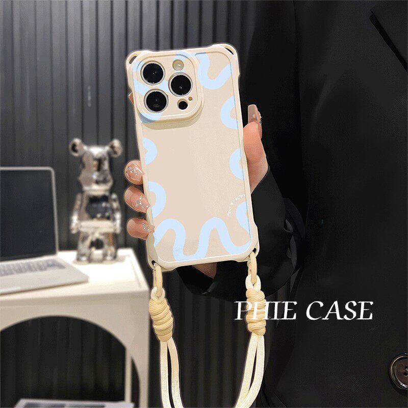 防摔15plus手机壳软iPhone14四角开孔13ProMax透明荣耀MAGIC7蓝色波纹苹果16斜挎手腕挂绳12适用17小清新x200