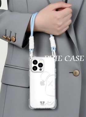 16plus手机壳软14四角开孔苹果13斜挎手腕挂绳iPhone12防摔透明15ProMax适用XX熊白色OPPOFindx8高级感iQOOz9